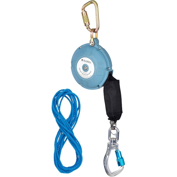 20ftL Contractor Self Retracting Lifeline, Dyneema Web, Aluminum Carabiner